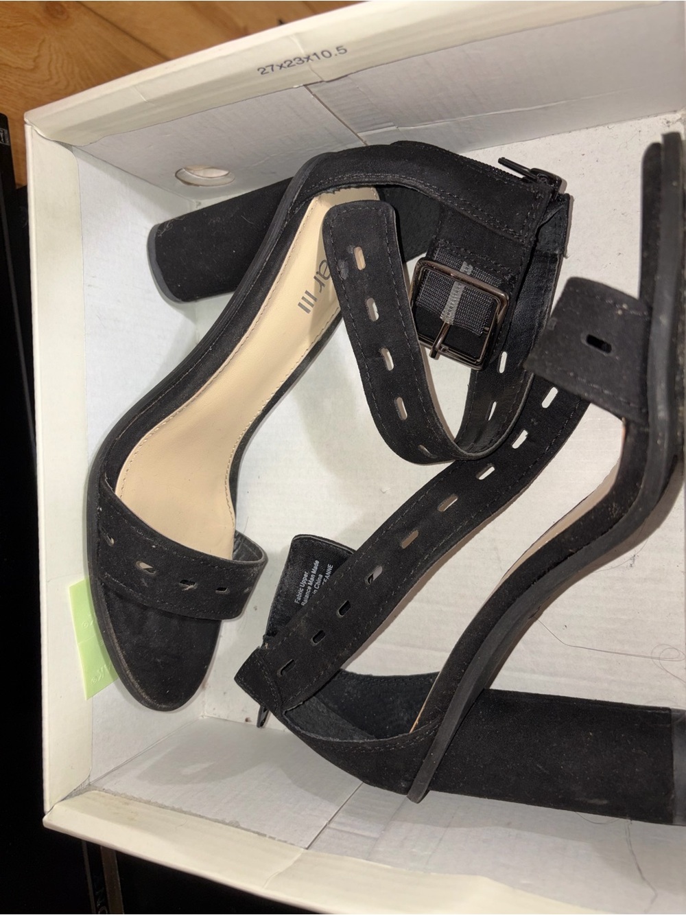 Black Suede Block Heel Ankle Strap Sandals - Women